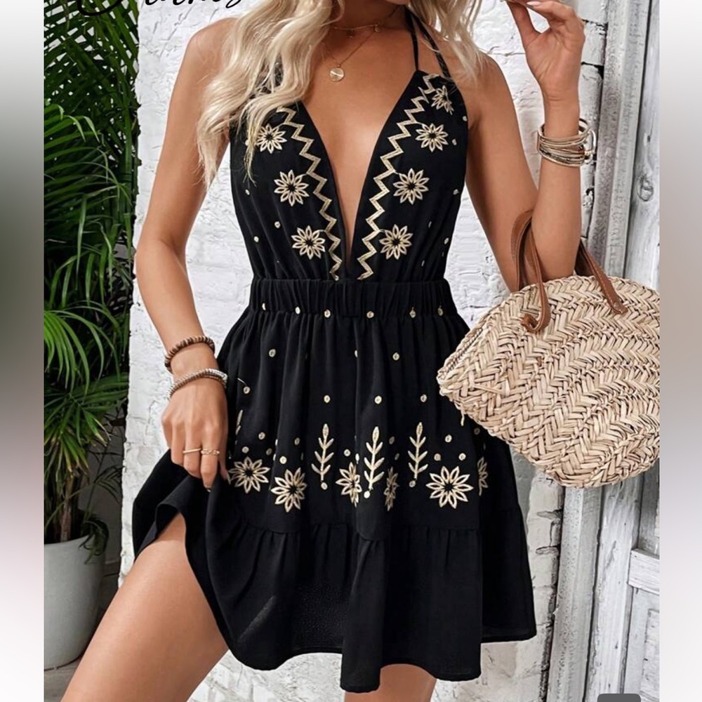 Black and Gold Embroidered Dress